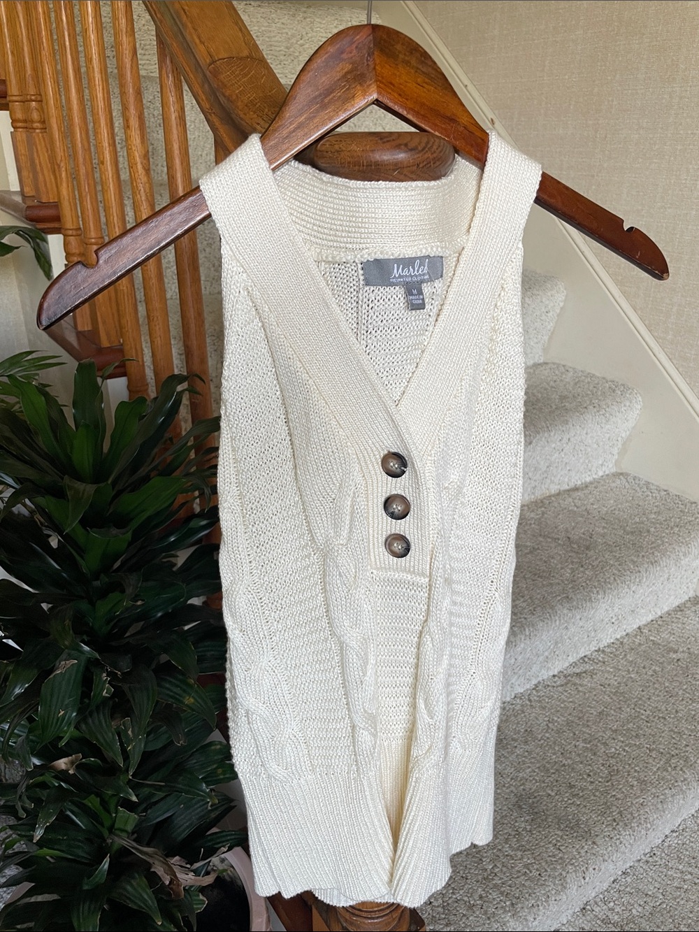 Marled Ivory Cable Knit Button-Front Sweater Vest